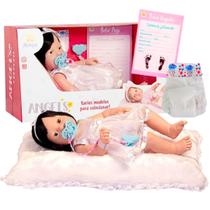 Brinquedo Boneca Bebê Angels Reborn Batizado Infantil c/ Certidão de Nascimento Chupeta Fralda Pulseira Maternidade Tiara p/ Meninas Crianças