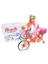 Brinquedo Boneca Ciclista Articulada Presente Meninas Bicicleta Musical com Luz e Sons Infantil