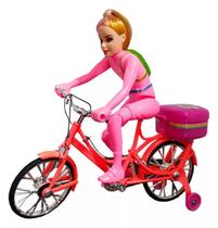 Brinquedo Boneca Ciclista Bicicleta Musical Pedala Anda Articulada