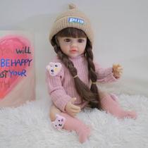 Brinquedo Boneca Felicia Silicone 55 cm Roupa de Linho