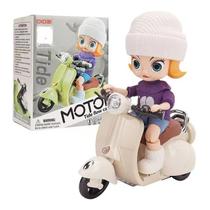 Brinquedo Boneca Na Motocicleta Com Som e Luzes