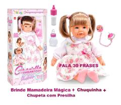 Brinquedo Boneca Realista Graciella Doll Fala 30 Frases C/ Acessorios Mamadeira Magica + Copo Suco M - MIKETA