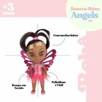 Brinquedo Boneca Shiny Angels 3 em 1 Sereia Fada e Bailarina Infantil 20cm para Meninas