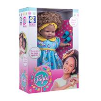 Brinquedo Boneca Tayla Negra em Plástico Vinil com Cabelo Cacheado Castanho com Cheirinho de Bebe 48cm Cotiplas - 2281