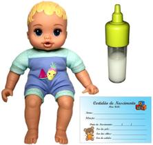Brinquedo Boneco Bebê Menino Baby Recém Nascido - Roupa Azul - Com Acessórios - Dream Collection