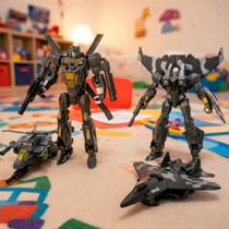 Brinquedo Boneco Robô Militar Transforma Aeronave Kit 2pçs