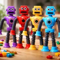 Brinquedo Boneco Robô Pop It com Ventosa Retrátil Diversão Infantil Sensorial Educacional com Luz Led Robozinho Estica Braços Pernas Flexível Criativo Brinquedo Boneco Robô Pop It com Ventosa Retrátil Diversão Infantil Sensorial Educacional com Luz Led Robozinho Estica Braços Pernas Flexível Criativo