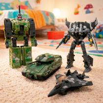 Brinquedo Boneco Robô Transforma Em Veiculo Militar Kit 2pçs