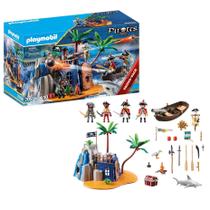 Brinquedo Bonecos Playmobil Esconderijo Ilha Pirata Cenário