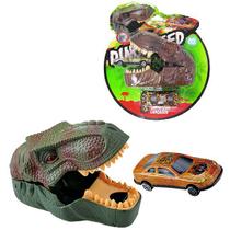 Brinquedo Cabeça Dinossauro Lançador De Carros + 2 Carrinhos