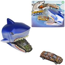 Brinquedo Cabeça Tubarão Lançador De Carros + 2 Carrinhos