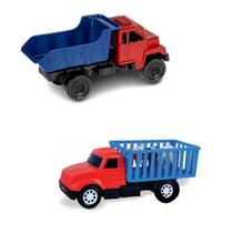 Brinquedo Caçamba E Caminhão Boiadeiro Kit Com 2Pçs