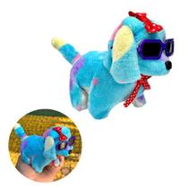 Brinquedo Cachorrinho colorido Pelúcia Cachorro que Anda e Late a Pilha com Óculos