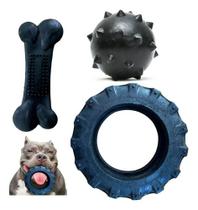 Brinquedo Cachorros Grande Médio Cães Pitbull American Bully Pneu + Bola 80mm + Osso 13,5