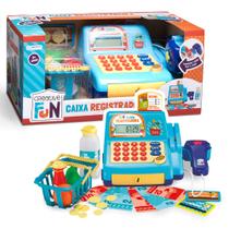 Brinquedo Caixa Registradora Infantil com Luz Som e Acessórios Faz de Conta Creative Fun Azul Multikids