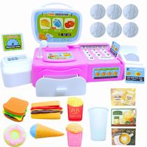 Brinquedo Caixa Registradora Infantil Luz e Som Mercadinho Comidinhas Meninas Educativo 12 Peças - Well Kids