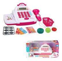 Brinquedo Caixa Registradora Infantil Mini Shopping Rosa Com Som Luzes Original + Acessórios Menina