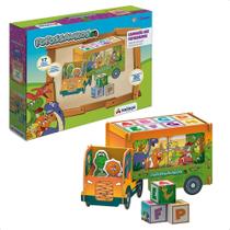 Brinquedo Caminhão ABC Playset Fofossauros 17 Peças em Madeira MDF +3 Anos 16 cubos Cartonados Xalingo - 54476