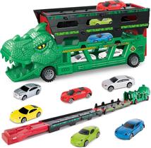 Brinquedo Caminhão Carreta Dobravél Dinossauro Com 6 Carrinhos