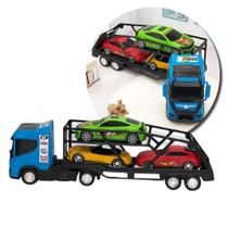 Brinquedo Caminhão Cegonha Grande com 3 Mini Carros Estrutura de Dois Andares Azul Utimix Brinquedo Caminhão Cegonha Grande com 3 Mini Carros Estrutura de Dois Andares Azul Utimix