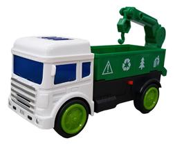 Brinquedo Caminhão Com Guindaste de Reciclagem Função Bate e Volta e Luz Led - Enviamos no mesmo dia