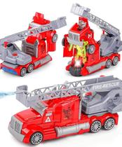 Brinquedo caminhão de bombeiro com mangueira que solta agua