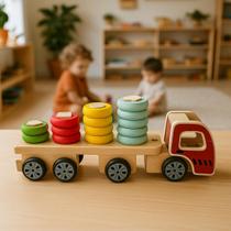 Brinquedo Caminhão de Madeira Montessori Encaixe de Formas Brinquedo Caminhão de Madeira Montessori Encaixe de Formas