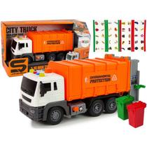 Brinquedo caminhão de reciclagem com latas de lixos