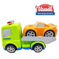 Brinquedo Caminhão Guincho Socorro Com Carrinho Carro Sport Esporte Verde Reboque - CAMINHÃO CARRINHO BRINQUEDO MENINO