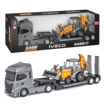 Brinquedo Caminhão Iveco S-Way Plataforma E Retroescavadeira Case Em Miniatura Brinquedo Caminhão Iveco S-Way Plataforma E Retroescavadeira Case Em Miniatura
