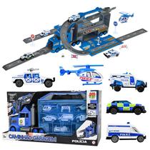 Brinquedo Caminhão Polícia Com Pista Infantil Interativa E Maleta Com Acessórios