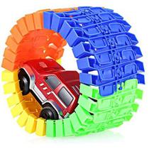 Brinquedo Carrinho Anda na Pista Flexivel Colorida Mágica Trilha Maluca Carro a Pilha Super Divertido 56 Peças