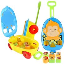 Brinquedo Carrinho Baú Macaquinho Infantil Educativo Didático p/ Bebes Dia das Crianças Meninos Atividades Escola Creche