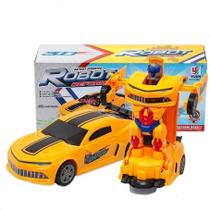Brinquedo Carrinho Camaro Transformers Vira Robô Luz Som Bate Volta- amarelo