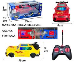 Brinquedo carrinho com controle remoto bateria luz e fumaça