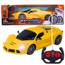 Brinquedo Carrinho de Controle Remoto Esportivo Amarelo C/ Luz 1:16 - Castela