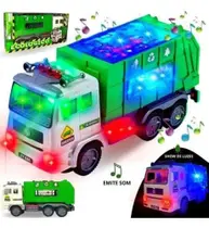 Brinquedo Carrinho Ecológico Reciclagem Infantil Caminhão Coletor Lixo Som Luzes Bate e Volta Lindo