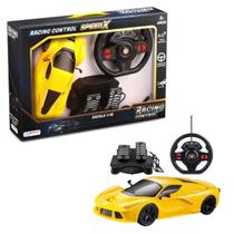 Brinquedo Carrinho Radio Controle com Volante e Pedal Racing Control Speed X Com Luz Amarelo Multikids - BR1143