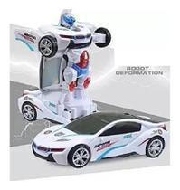 Brinquedo Carrinho Vira Robô Luz Som Transformers Branco Bate E Volta