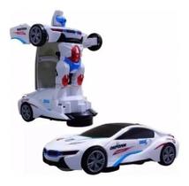 Brinquedo Carrinho Vira Robô Luz Som Transformers Branco Bate E Volta