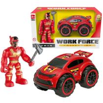 Brinquedo Carro Com Boneco Work Force Fireman Bombeiro - BS Toys
