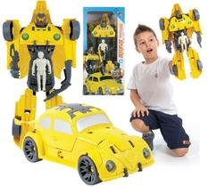 Brinquedo Carro Fusca Vira Robô Grande Transformer C/ Boneco