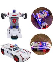 Brinquedo Carro Policia Transformers Carrinho de Polícia Autobots 2 Formas Carro Robô Bate Volta Com Led e Som