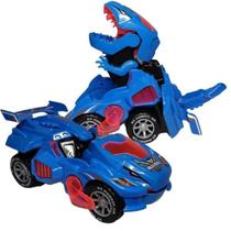 Brinquedo Carro Que Transforma Em Dinossauro Com Luzes Sons ( azul)