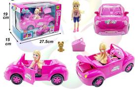 Brinquedo carro rosa com mini boneca com pet cachorro