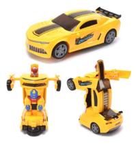 Brinquedo Carro Transforme Robô Com Som E Luz Camaro Amarelo