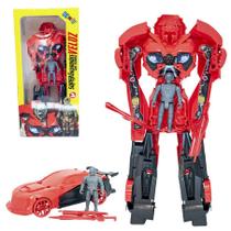 Brinquedo Carro Vermelho Grande Robô Transformer com Boneco Brinquedo Carro Vermelho Grande Robô Transformer com Boneco