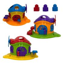Brinquedo Casinha Colorida Infantil 3 Peças p/ Encaixar Cogumelo Catavento p/ Bebês Crianças Meninas e Meninos