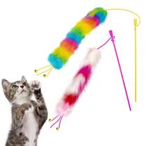Brinquedo Cat Wand Lepawit Rainbow com sinos e cauda peluda macia, pacote com 2 Brinquedo Cat Wand Lepawit Rainbow com sinos e cauda peluda macia, pacote com 2