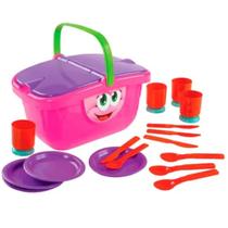 Brinquedo Cestinha Menina Educativo Kit Cozinha Para Criança Infantil Pratinho Colher Copo Faca - DISMAT